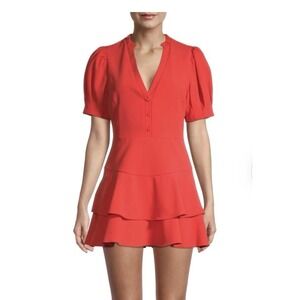 Alice + Olivia Val Puff Sleeves Skort Romper In Bright‎ Poppy Red Size 4